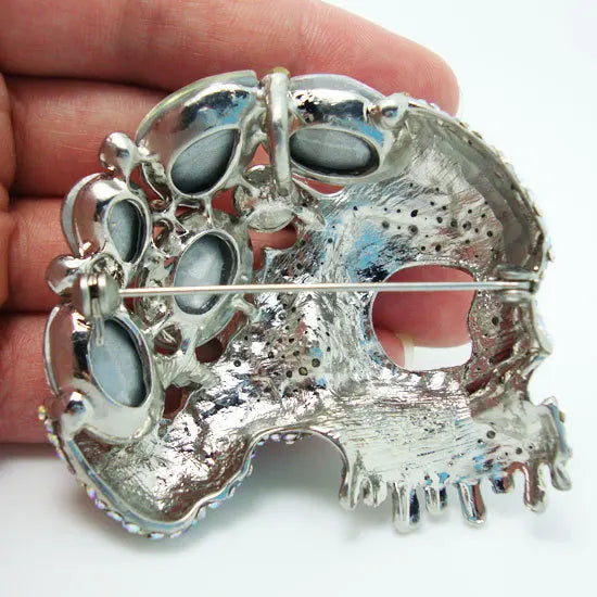 Luxury White Eye Skull Brooch: A Crystal Rhinestone Masterpiece - Bilankas.world