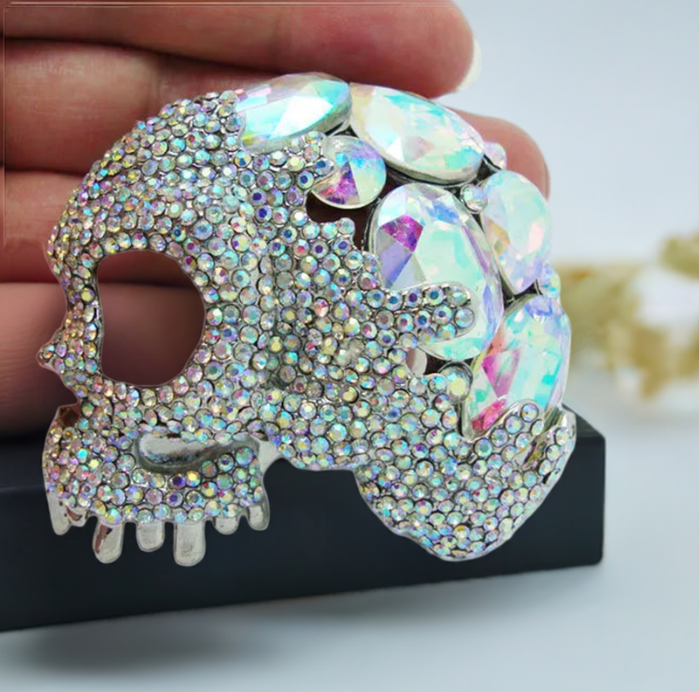Luxury White Eye Skull Brooch: A Crystal Rhinestone Masterpiece - Bilankas.world