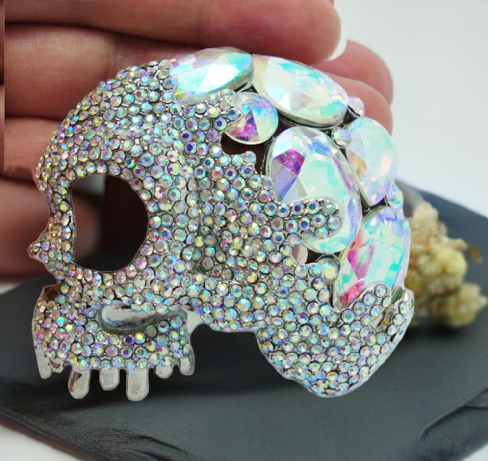 Luxury White Eye Skull Brooch: A Crystal Rhinestone Masterpiece - Bilankas.world