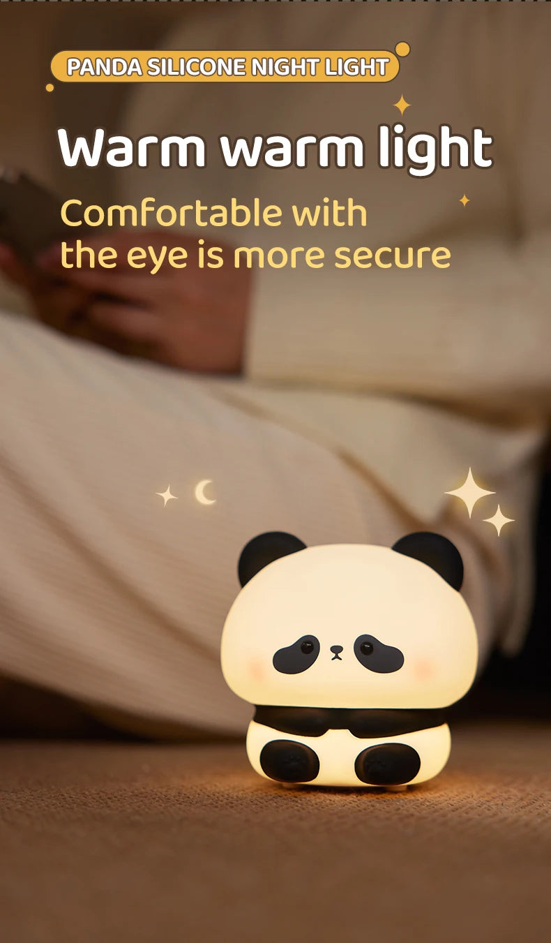 Cute Panda LED Night Light – Silicone Touch Lamp, USB Rechargeable with Timing Function, Perfect Gift for Children - Bilankas.world