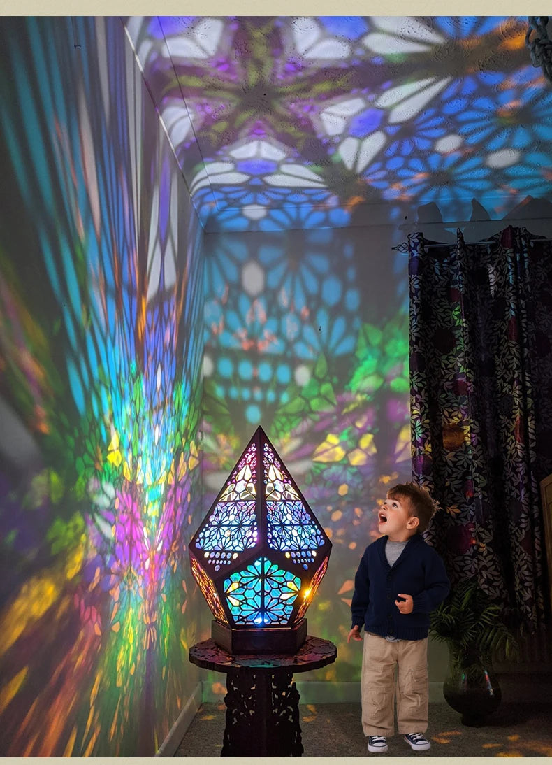 Boho Glow Wooden Projection Lamp – A Light That Dances