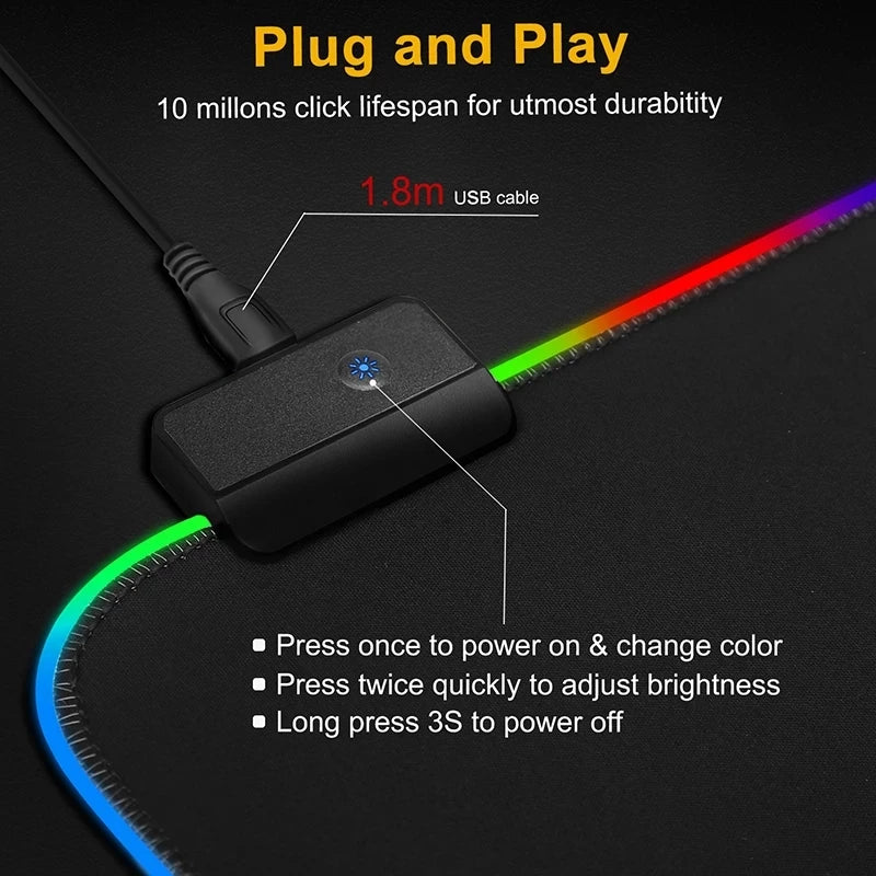 RGB LED Light Gaming Mouse Pad – Large & Waterproof