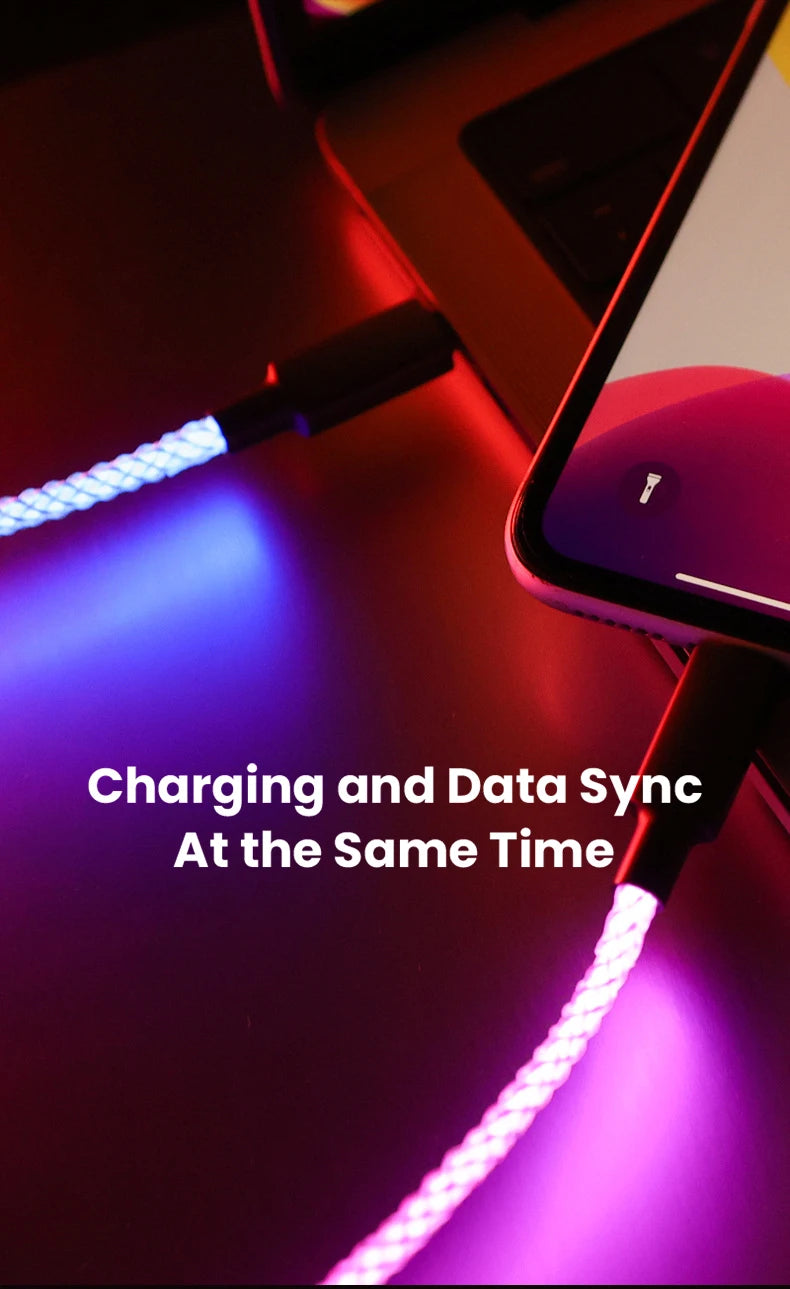 100W Fast Charging RGB Cable with Breathing Light – Type C USB Data Cable for Quick Charge
