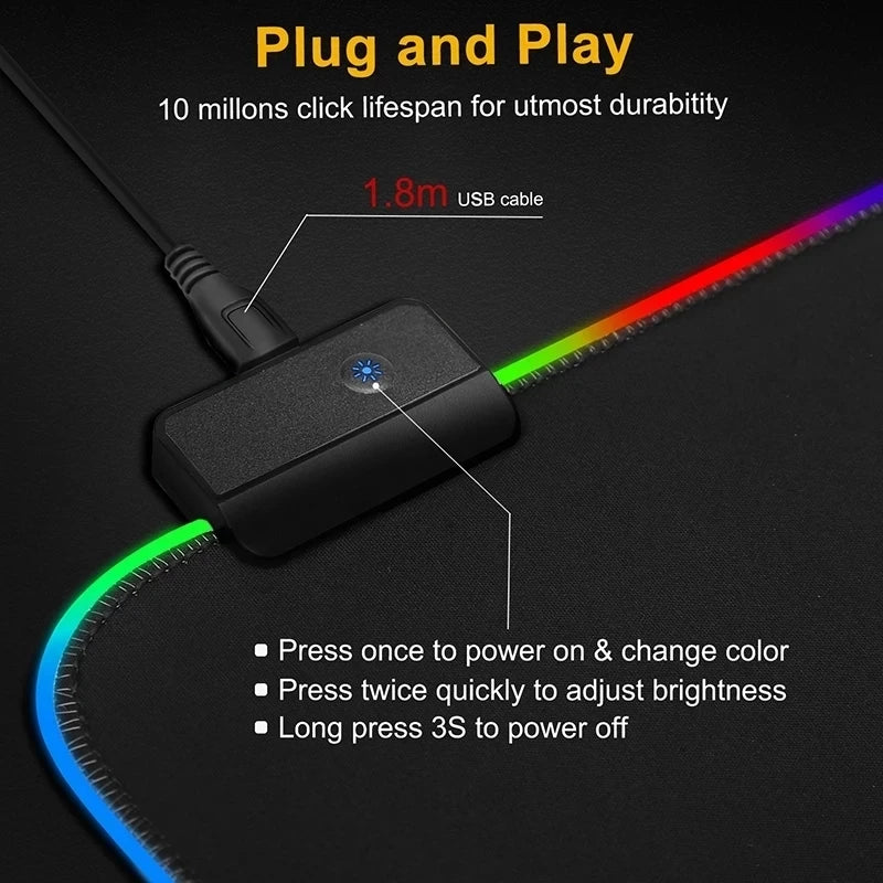 RGB LED Light Gaming Mouse Pad – Large & Waterproof