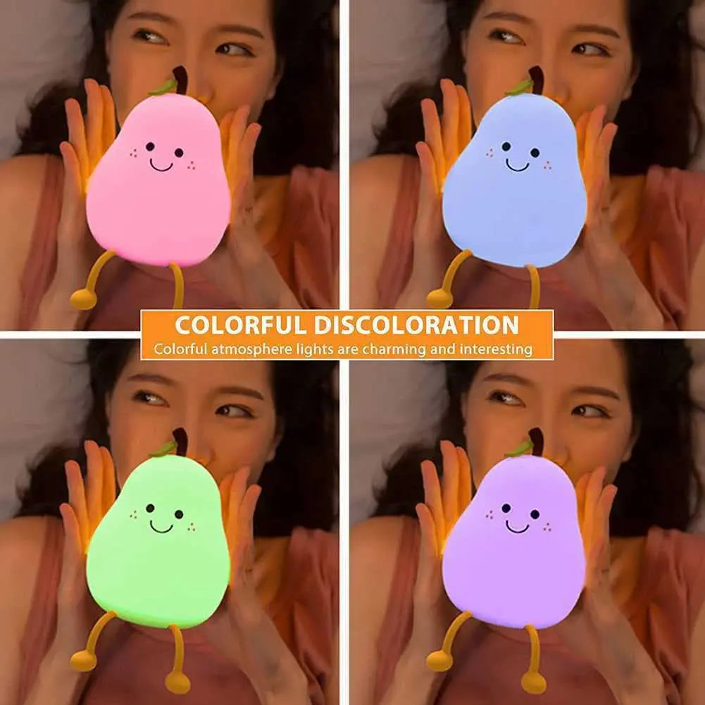 Cute Pear-Shaped Silicone Night Light – 7 Colors, Dimmable USB Charging Lamp, Perfect Gift for Kids’ Bedroom - Bilankas.world
