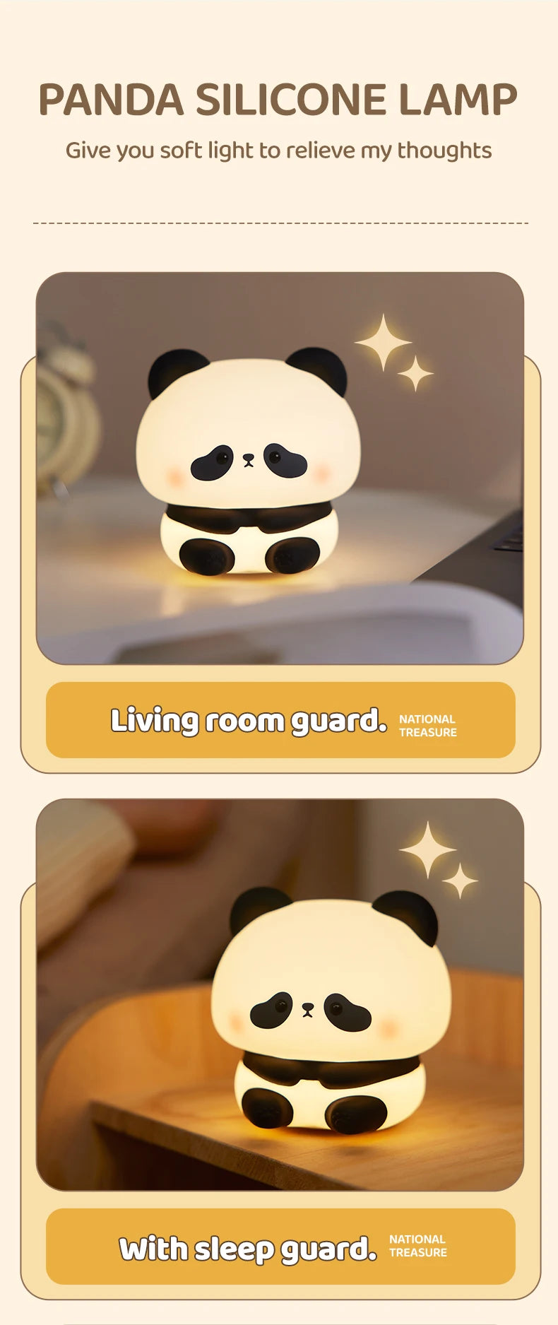 Cute Panda LED Night Light – Silicone Touch Lamp, USB Rechargeable with Timing Function, Perfect Gift for Children - Bilankas.world
