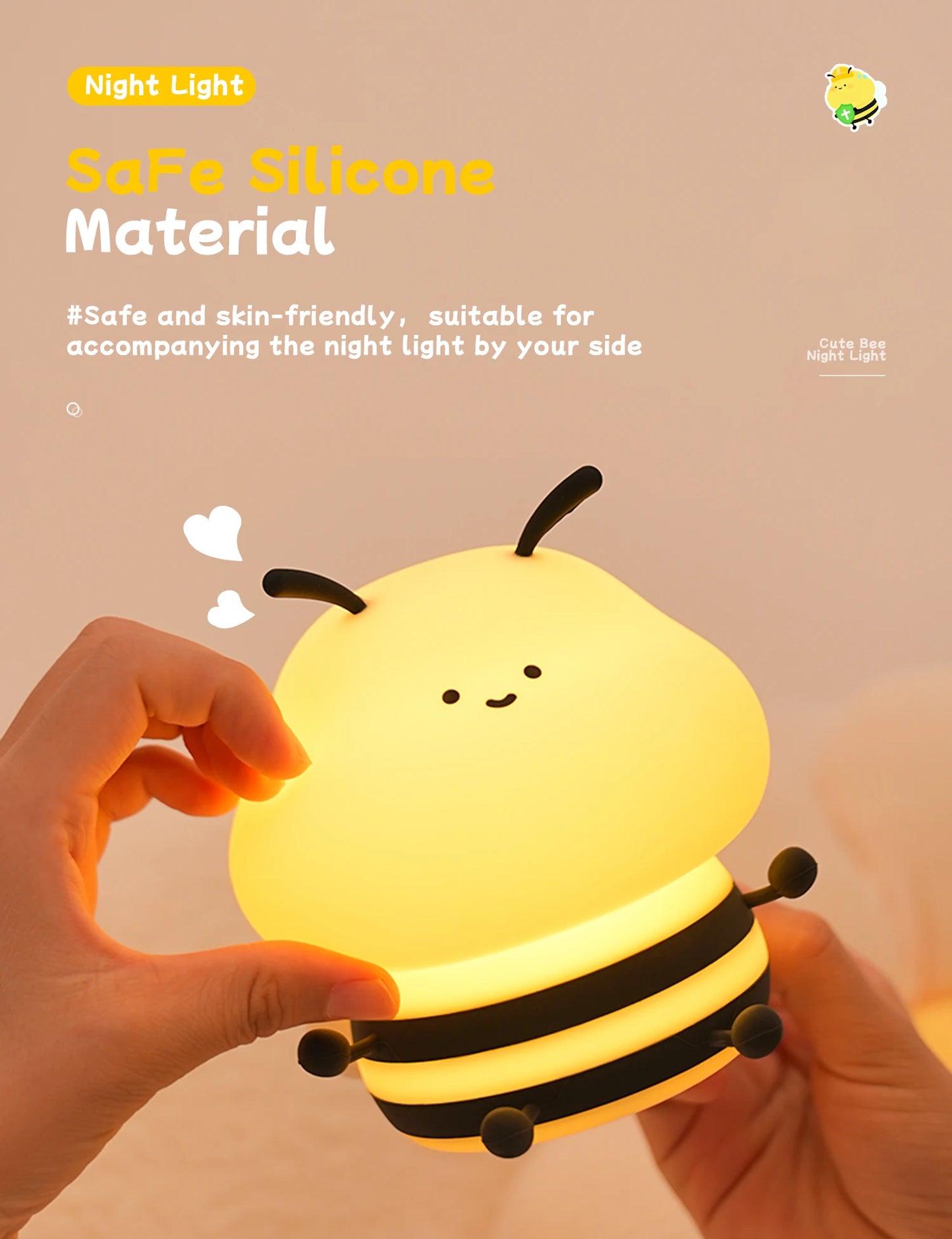 Rechargeable Cute Bee Night Lamp – Adorable LED Glow for Kids’ Rooms & Cozy Nights