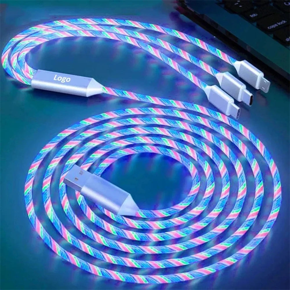 3-in-1 Glowing LED Light USB Cable – Fast Charging Luminous Charger for iPhone, Type-C, and Micro USB Devices
