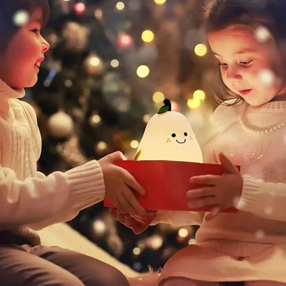 Cute Pear-Shaped Silicone Night Light – 7 Colors, Dimmable USB Charging Lamp, Perfect Gift for Kids’ Bedroom - Bilankas.world