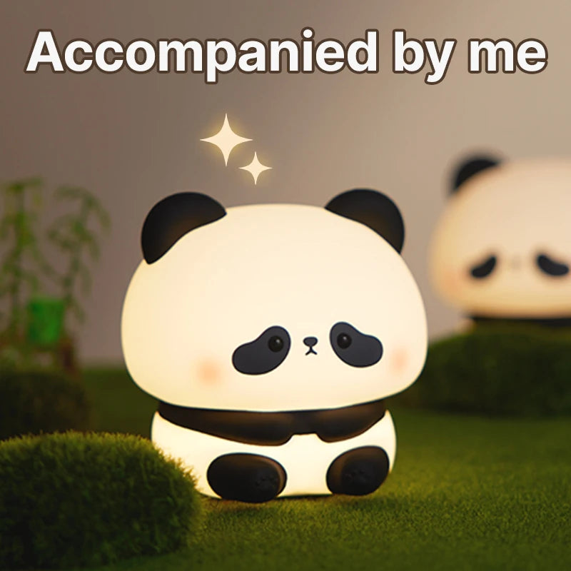 Cute Panda LED Night Light – Silicone Touch Lamp, USB Rechargeable with Timing Function, Perfect Gift for Children - Bilankas.world