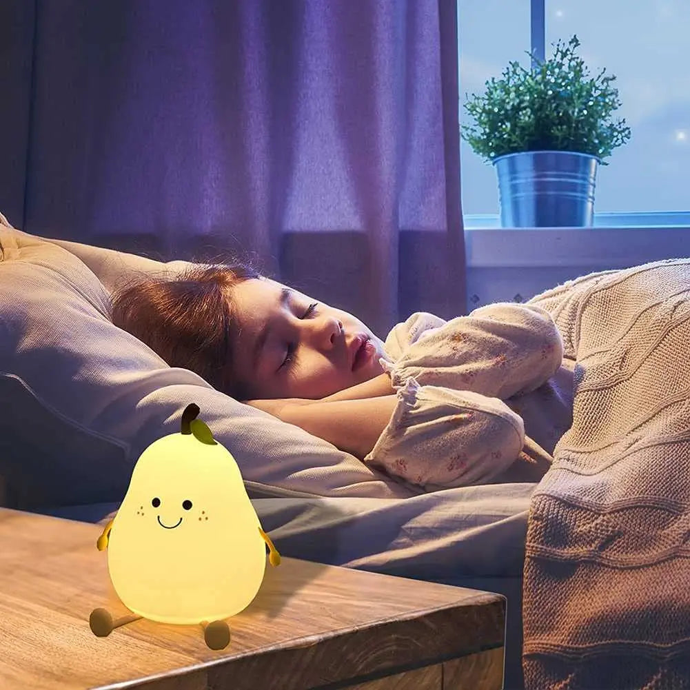 Cute Pear-Shaped Silicone Night Light – 7 Colors, Dimmable USB Charging Lamp, Perfect Gift for Kids’ Bedroom - Bilankas.world