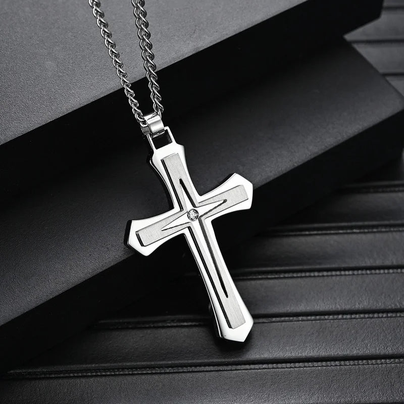 Fashion Men's Two-Color Stainless Steel Cross Necklace: A Bold and Stylish Gift - Bilankas.world