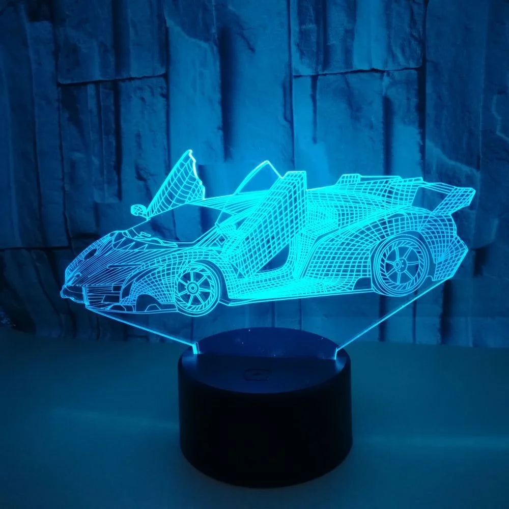 Car Night Light Racing Car 3D LED Illusion Lamp Perfect for Car Lovers & Enthusiasts