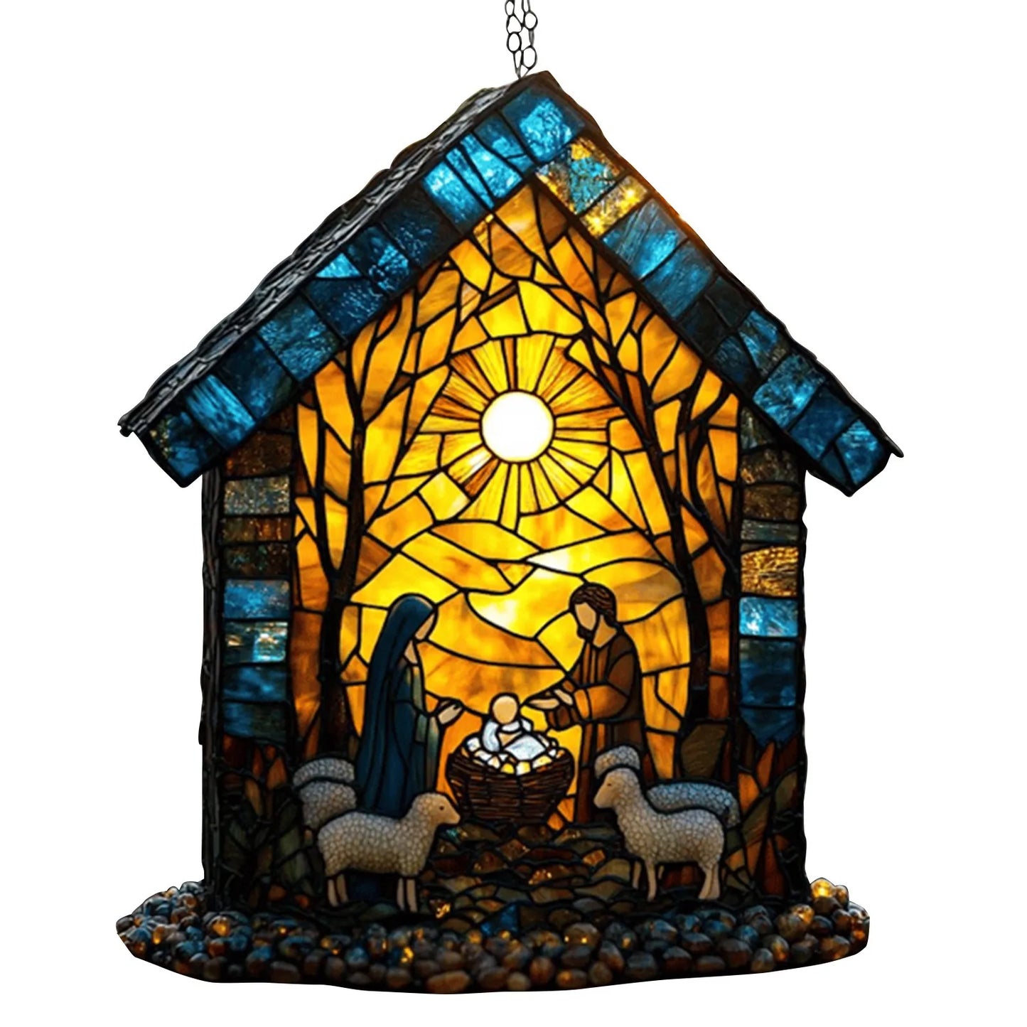 Charming 2D Acrylic Nativity Sun Catcher - Handmade Stained Glass Window Decoration