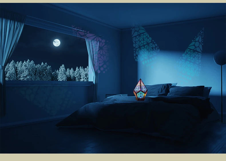 Boho Glow Wooden Projection Lamp – A Light That Dances