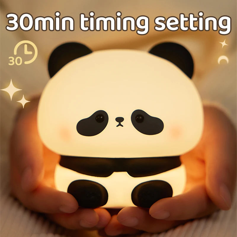 Cute Panda LED Night Light – Silicone Touch Lamp, USB Rechargeable with Timing Function, Perfect Gift for Children - Bilankas.world