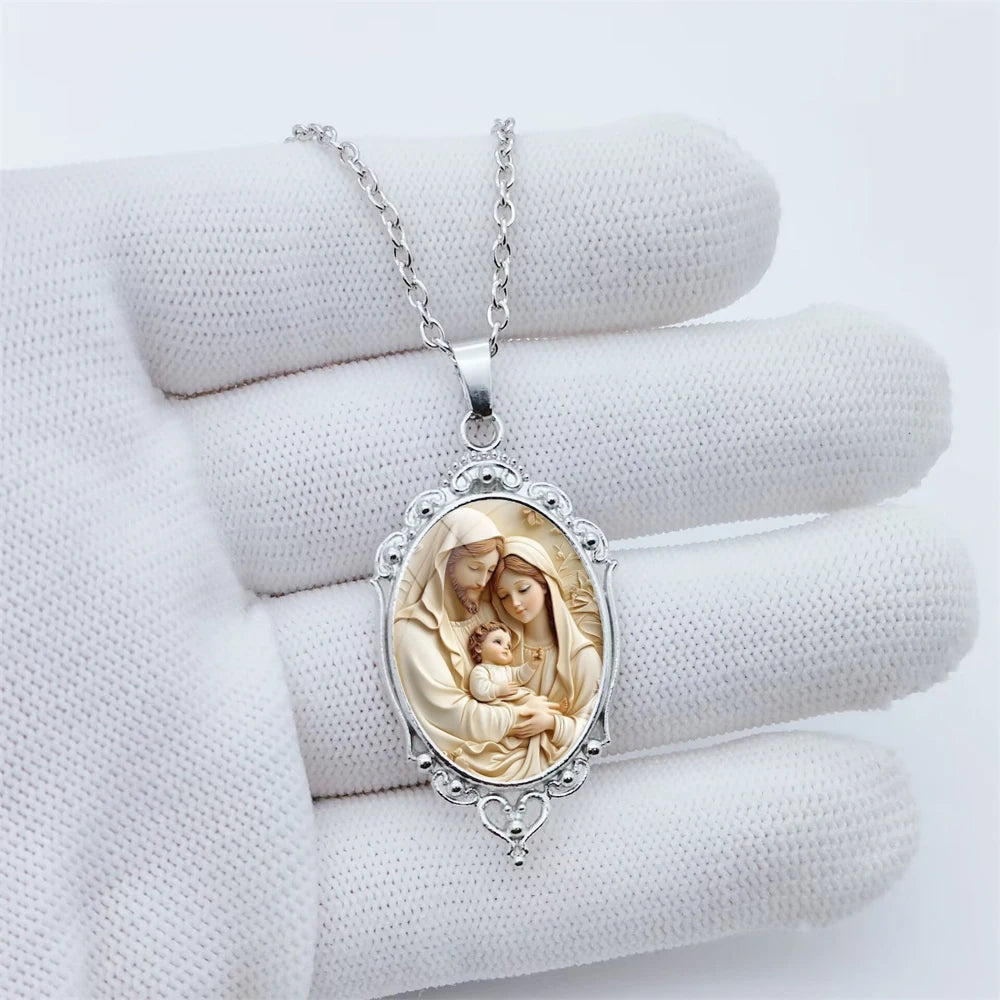 Elegant Mary Jewelry– Black Lace Oval Design with Handmade Glass Dome
