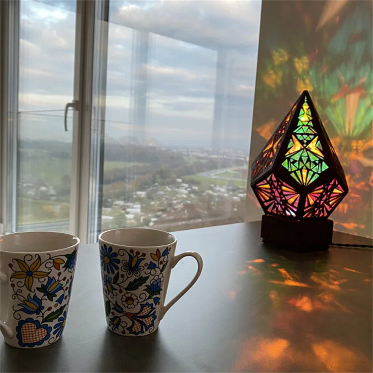Boho Glow Wooden Projection Lamp – A Light That Dances