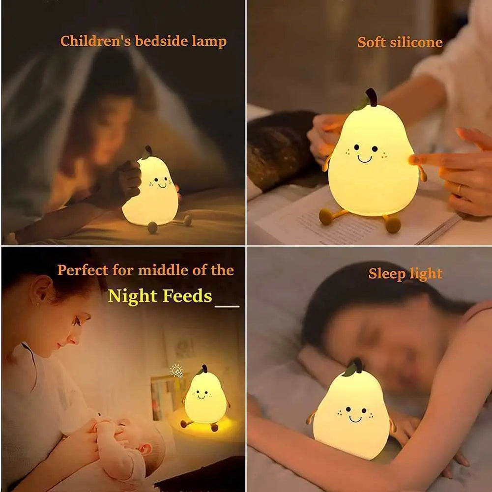 Cute Pear-Shaped Silicone Night Light – 7 Colors, Dimmable USB Charging Lamp, Perfect Gift for Kids’ Bedroom - Bilankas.world