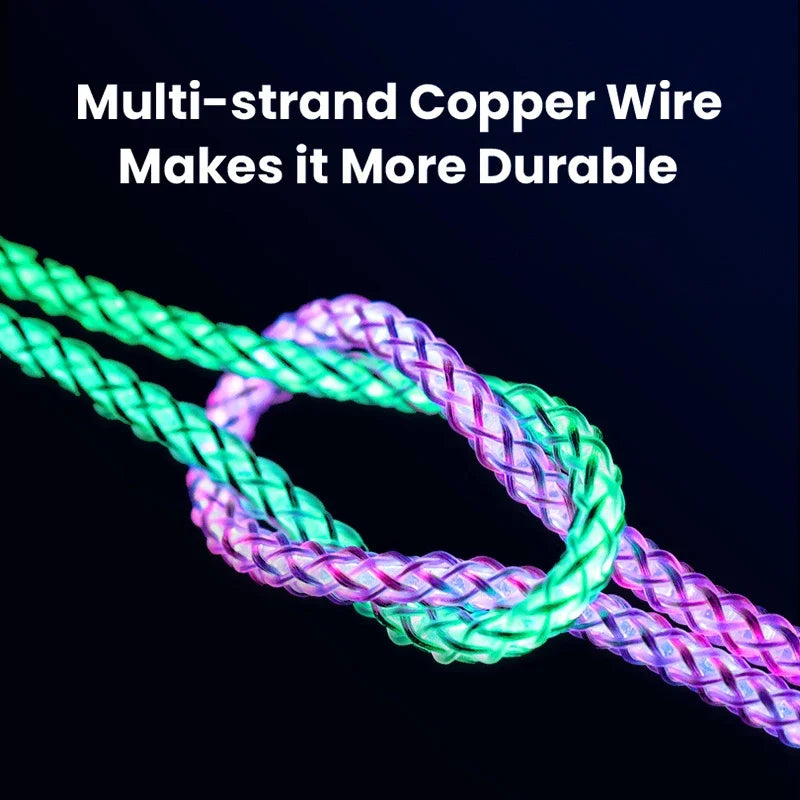 100W Fast Charging RGB Cable with Breathing Light – Type C USB Data Cable for Quick Charge