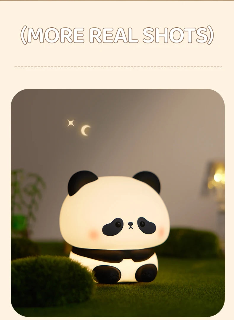 Cute Panda LED Night Light – Silicone Touch Lamp, USB Rechargeable with Timing Function, Perfect Gift for Children - Bilankas.world