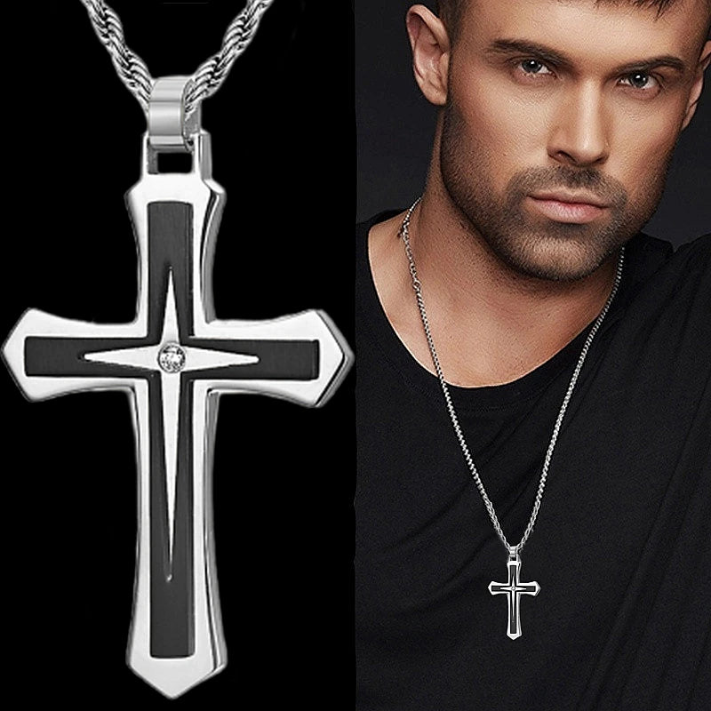 Fashion Men's Two-Color Stainless Steel Cross Necklace: A Bold and Stylish Gift - Bilankas.world