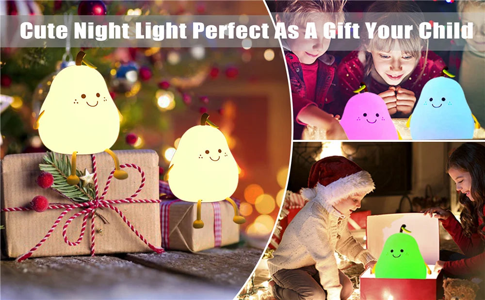 Cute Pear-Shaped Silicone Night Light – 7 Colors, Dimmable USB Charging Lamp, Perfect Gift for Kids’ Bedroom - Bilankas.world
