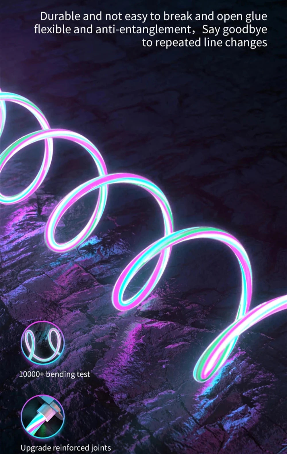 3-in-1 Glowing LED Light USB Cable – Fast Charging Luminous Charger for iPhone, Type-C, and Micro USB Devices