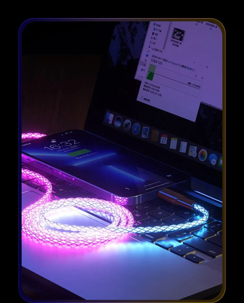 RGB Symphony 66W USB-C Fast Charging Cable with Gradient Lighting