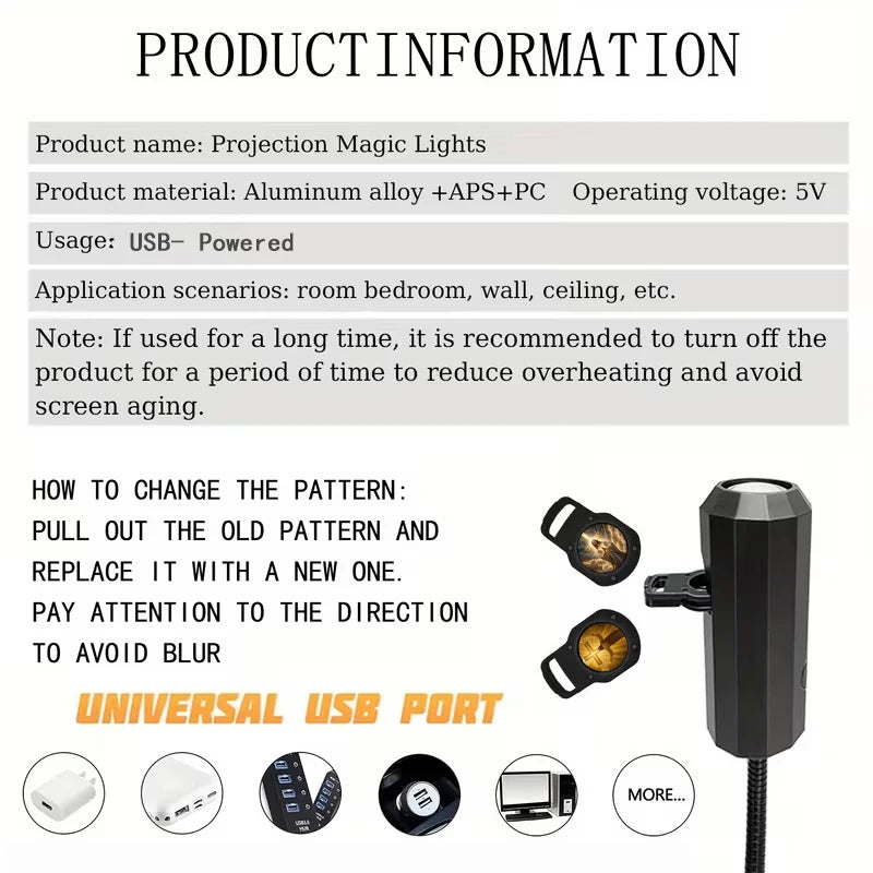 Projection Night Light Set, 6 Random Designs | USB Ambient Light for Wall and Ceiling Decor