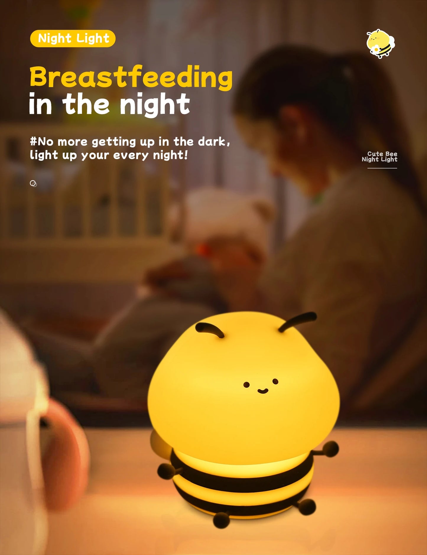 Rechargeable Cute Bee Night Lamp – Adorable LED Glow for Kids’ Rooms & Cozy Nights