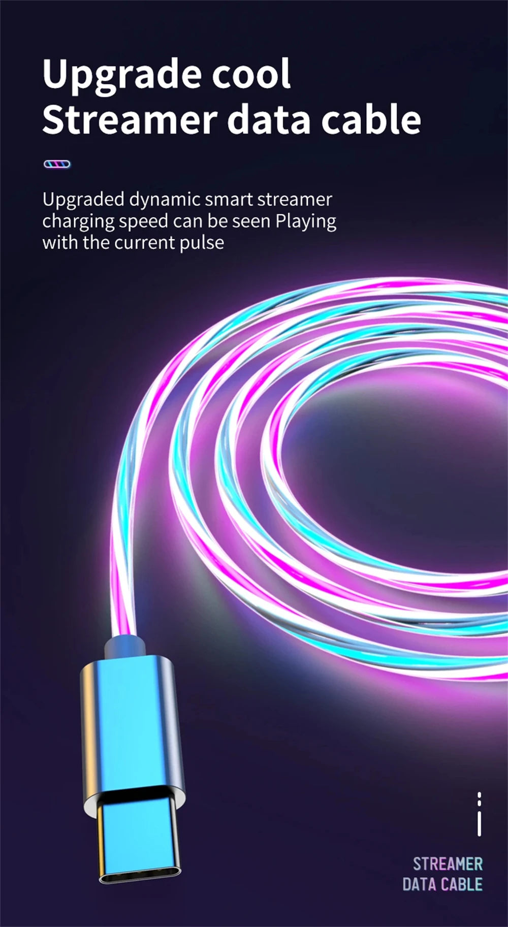 3-in-1 Glowing LED Light USB Cable – Fast Charging Luminous Charger for iPhone, Type-C, and Micro USB Devices