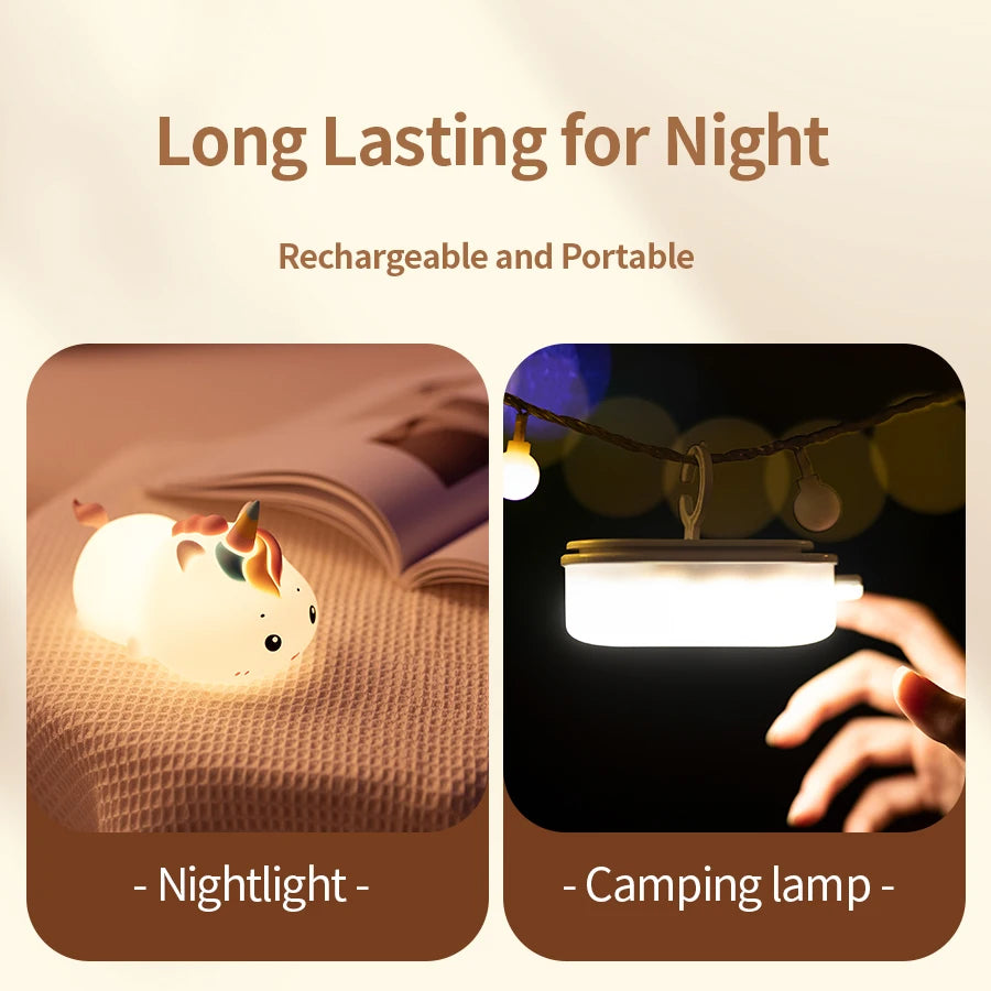 Rechargeable Silicone Unicorn LED Night Lamp with Remote Control – Dimmable Bedside Mood Light & Creative Gift - Bilankas.world