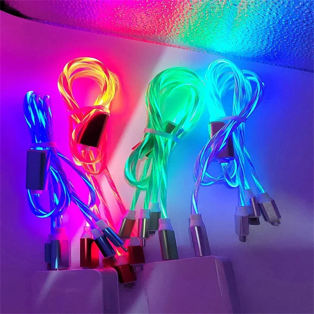 3-in-1 Glowing LED Light USB Cable – Fast Charging Luminous Charger for iPhone, Type-C, and Micro USB Devices