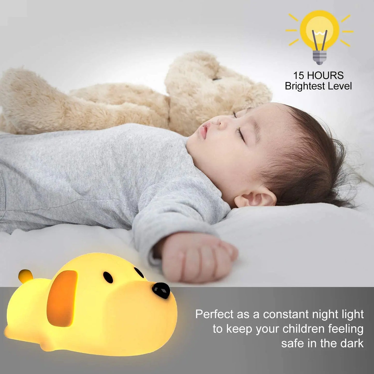 Papa Puppy Portable LED Night Light – Soft Silicone Dog Lamp with Touch Sensor & Adjustable Brightness