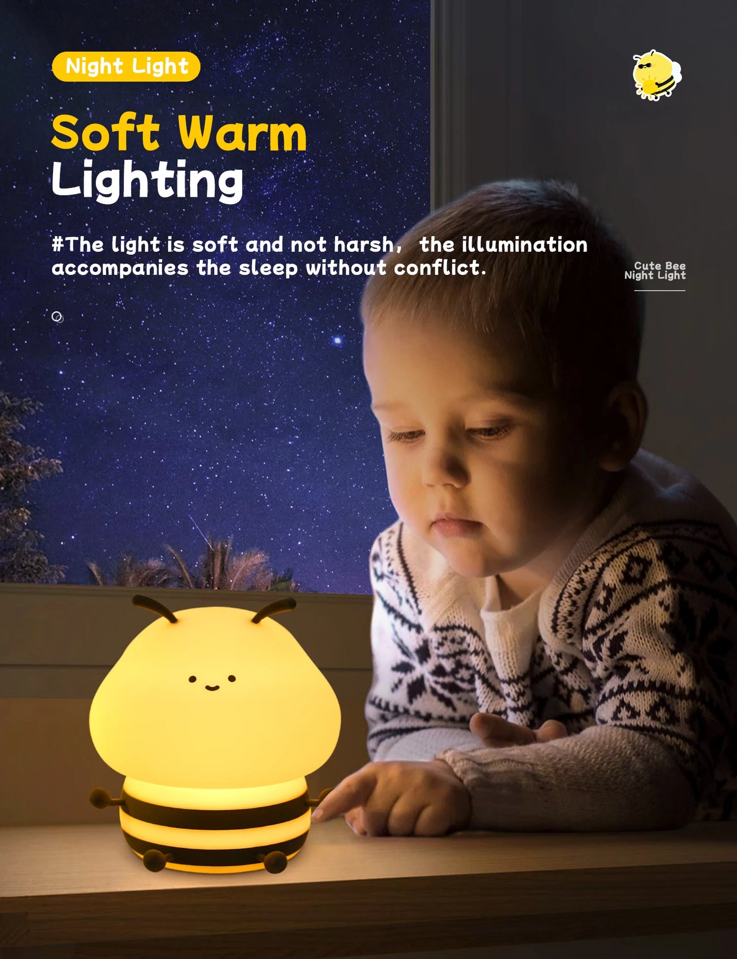 Rechargeable Cute Bee Night Lamp – Adorable LED Glow for Kids’ Rooms & Cozy Nights
