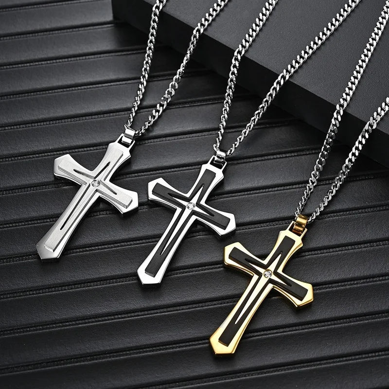 Fashion Men's Two-Color Stainless Steel Cross Necklace: A Bold and Stylish Gift - Bilankas.world