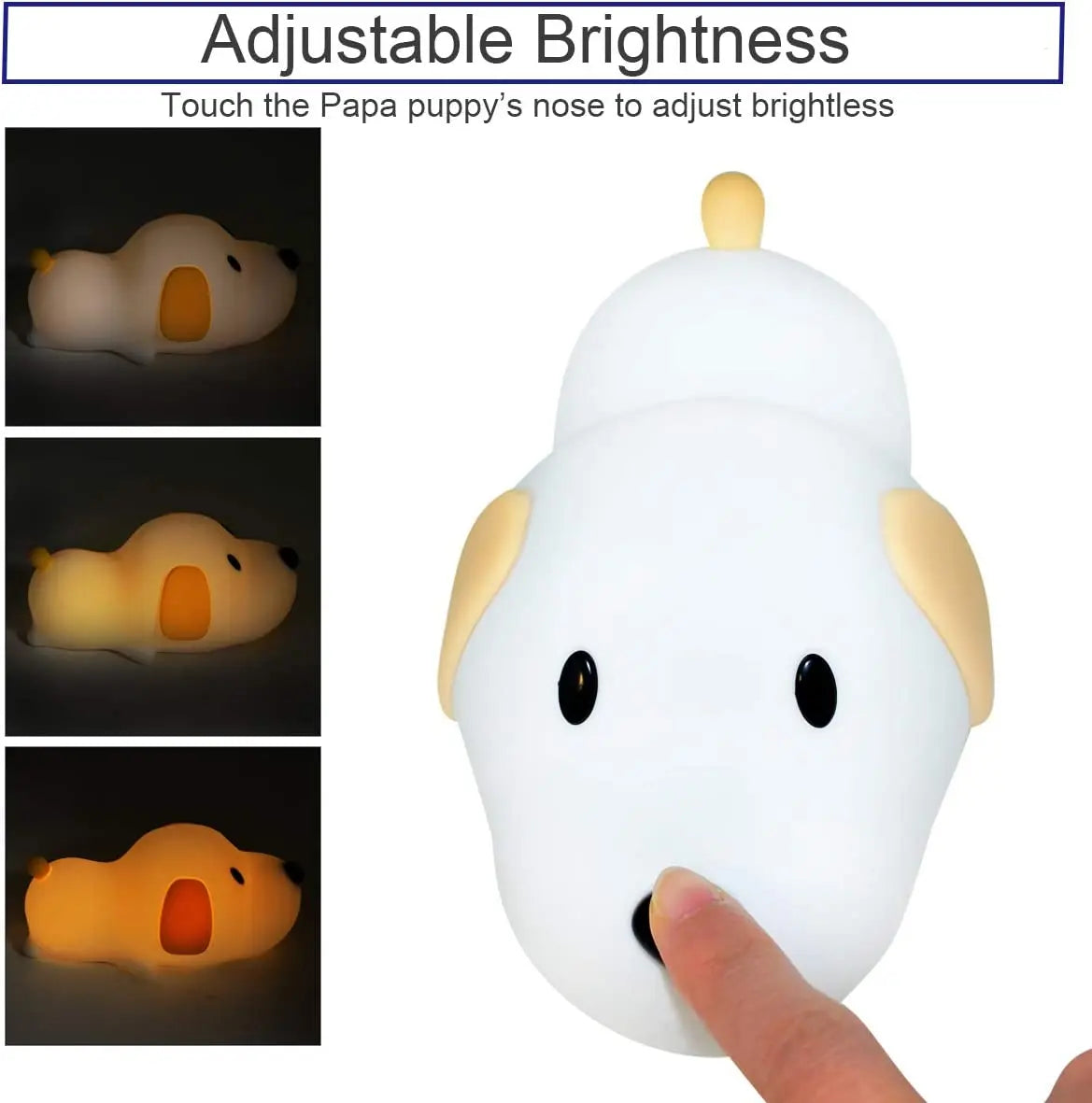 Papa Puppy Portable LED Night Light – Soft Silicone Dog Lamp with Touch Sensor & Adjustable Brightness