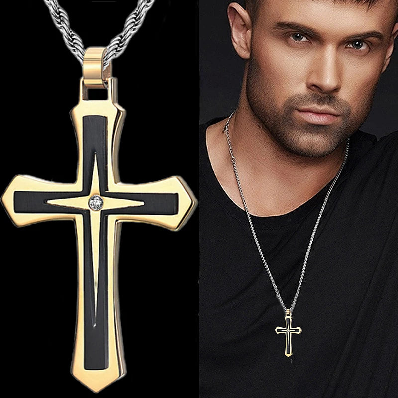 Fashion Men's Two-Color Stainless Steel Cross Necklace: A Bold and Stylish Gift - Bilankas.world