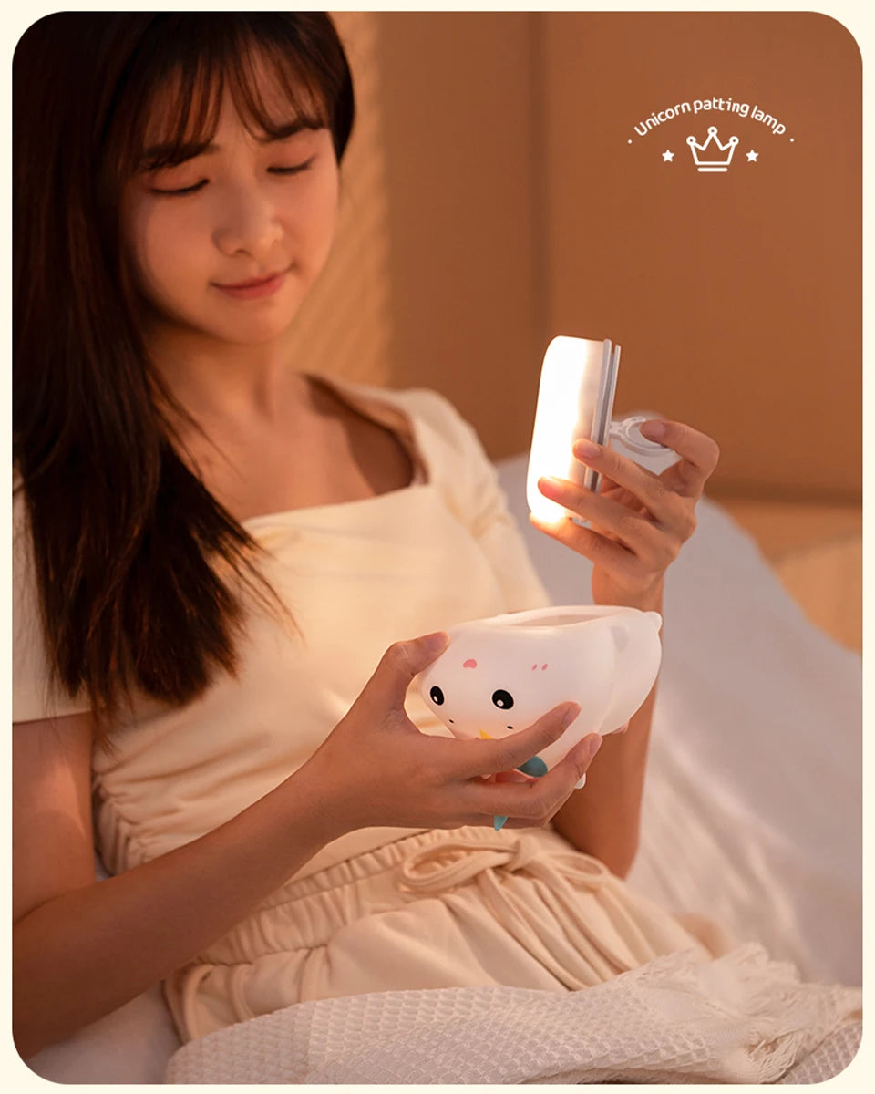 Rechargeable Silicone Unicorn LED Night Lamp with Remote Control – Dimmable Bedside Mood Light & Creative Gift - Bilankas.world