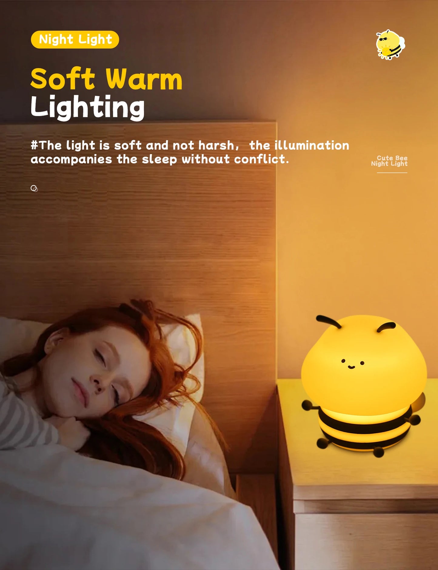 Rechargeable Cute Bee Night Lamp – Adorable LED Glow for Kids’ Rooms & Cozy Nights