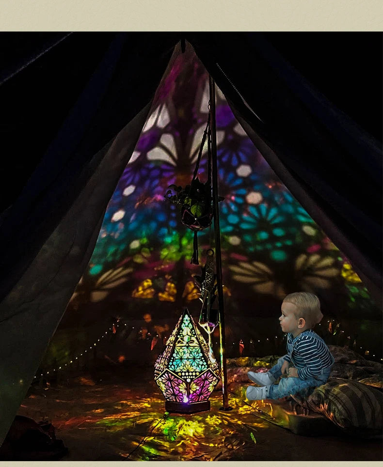 Boho Glow Wooden Projection Lamp – A Light That Dances