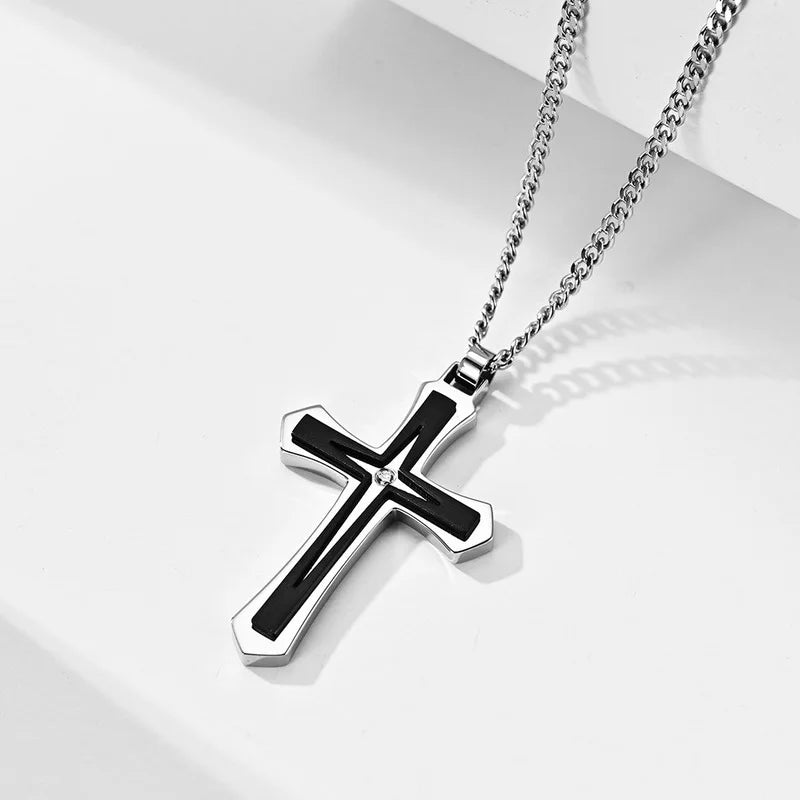 Fashion Men's Two-Color Stainless Steel Cross Necklace: A Bold and Stylish Gift - Bilankas.world