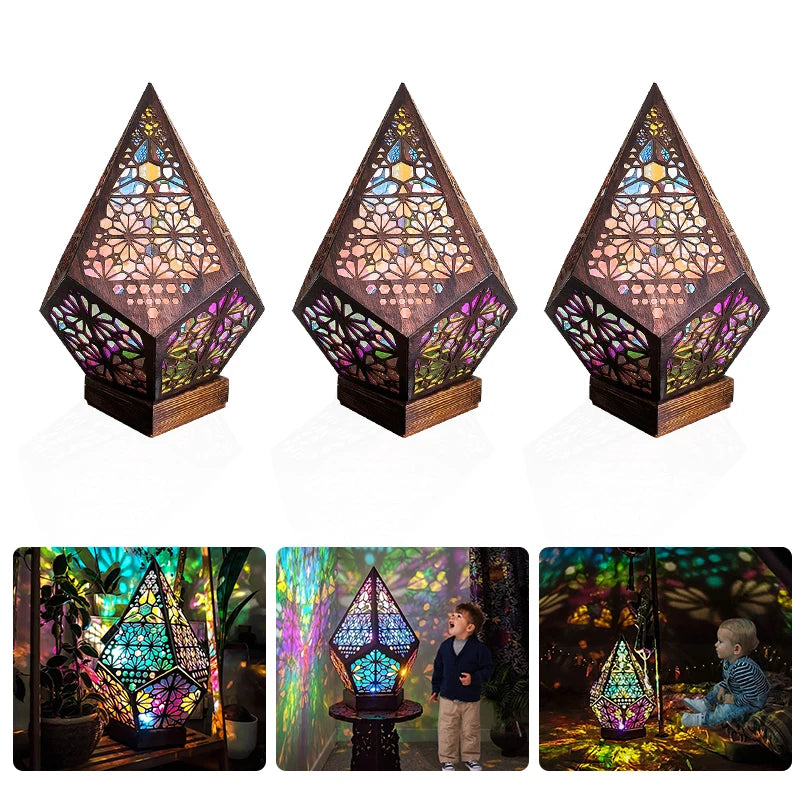 Boho Glow Wooden Projection Lamp – A Light That Dances