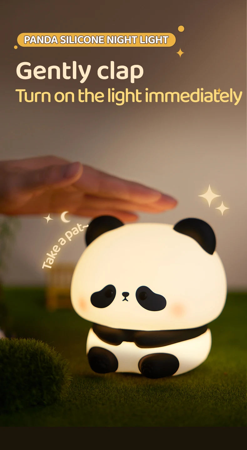 Cute Panda LED Night Light – Silicone Touch Lamp, USB Rechargeable with Timing Function, Perfect Gift for Children - Bilankas.world