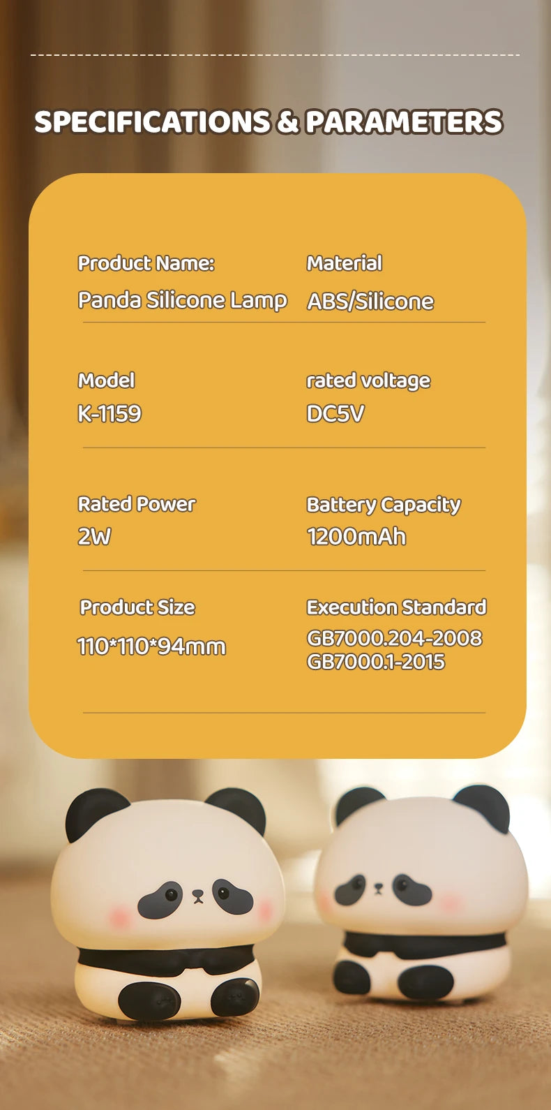Cute Panda LED Night Light – Silicone Touch Lamp, USB Rechargeable with Timing Function, Perfect Gift for Children - Bilankas.world