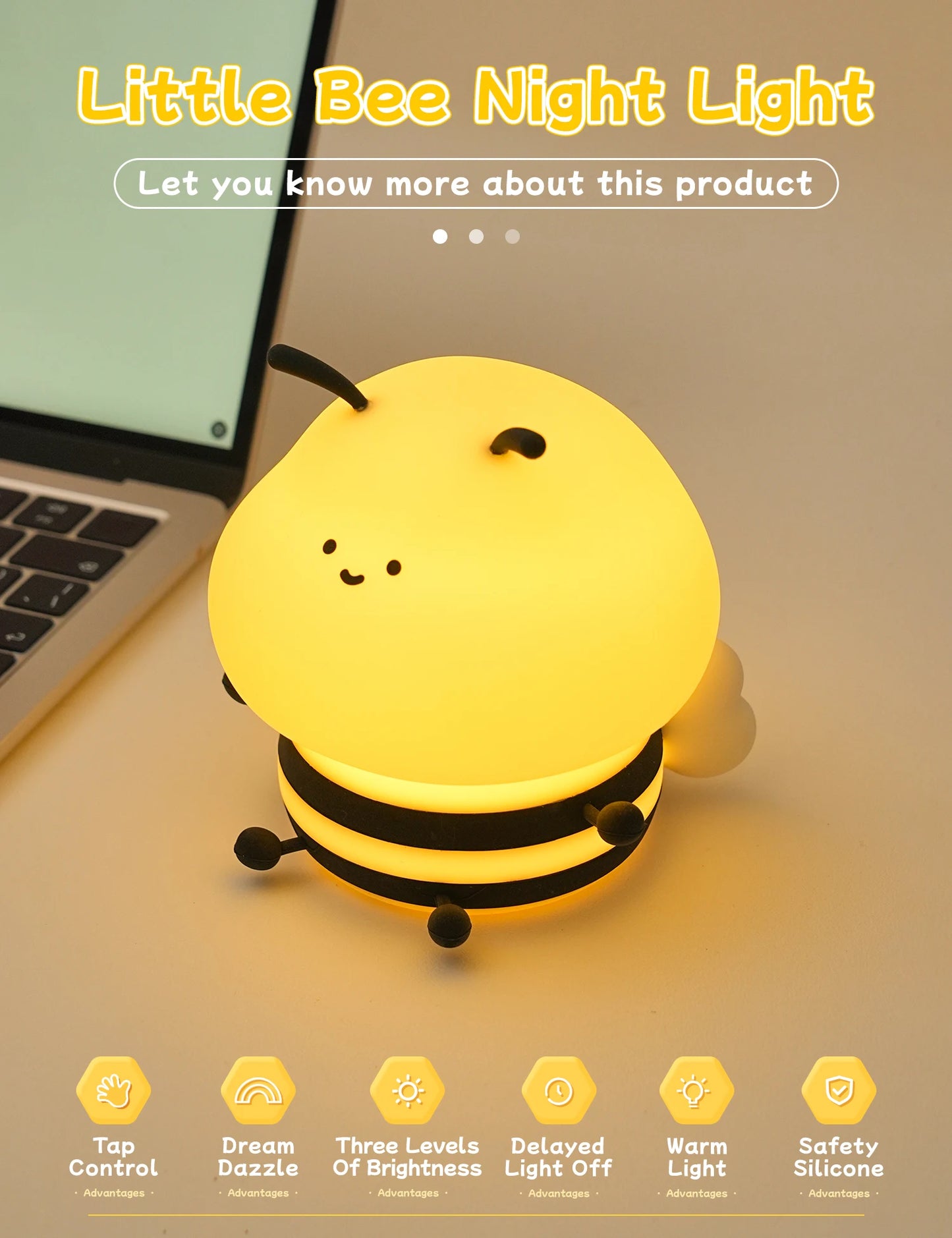 Rechargeable Cute Bee Night Lamp – Adorable LED Glow for Kids’ Rooms & Cozy Nights