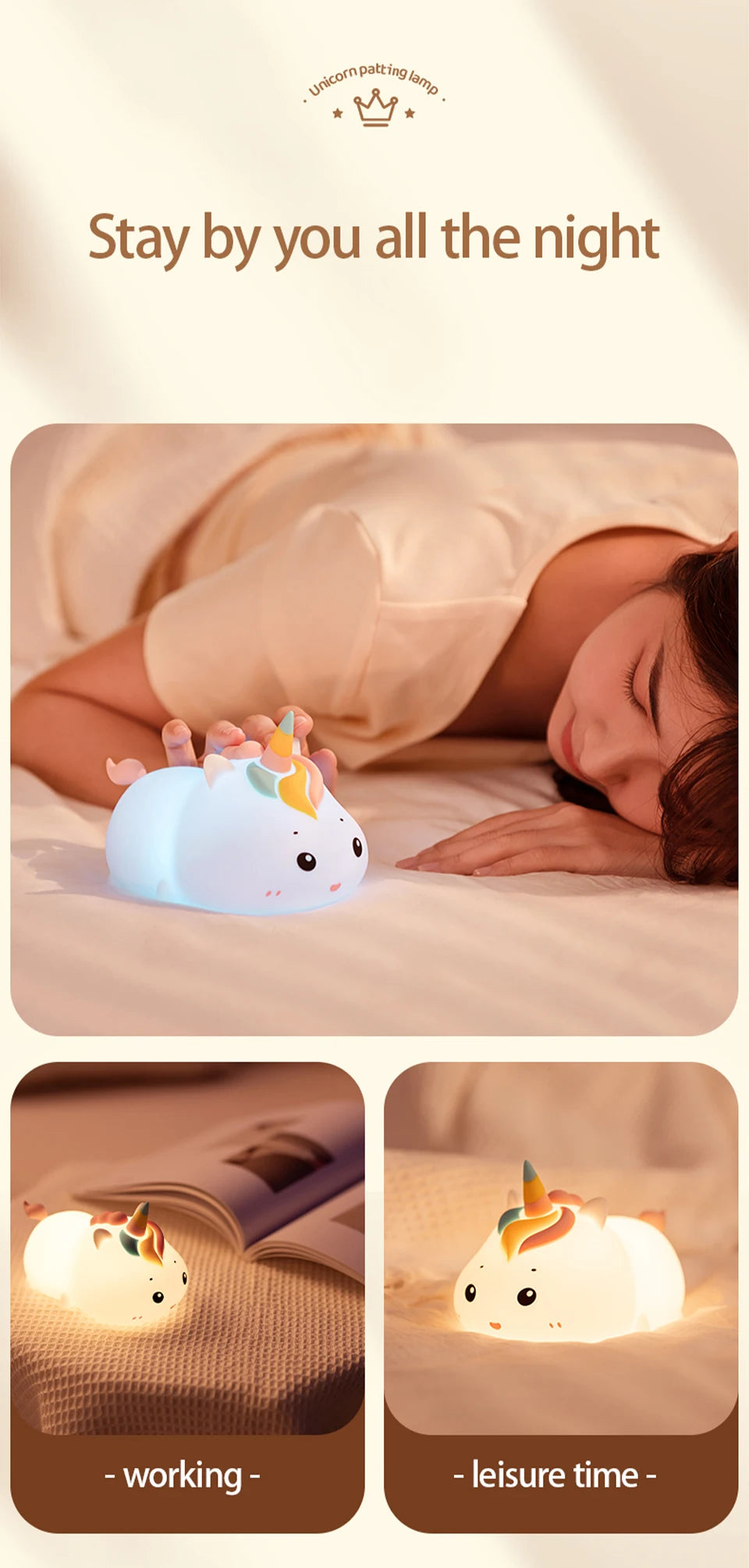 Rechargeable Silicone Unicorn LED Night Lamp with Remote Control – Dimmable Bedside Mood Light & Creative Gift - Bilankas.world