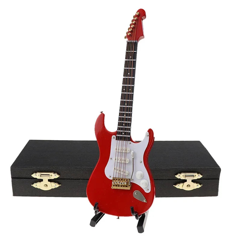 Mini Wooden Electric Guitar Model with Stand - Decorative Musical Instrument Gift Ornament