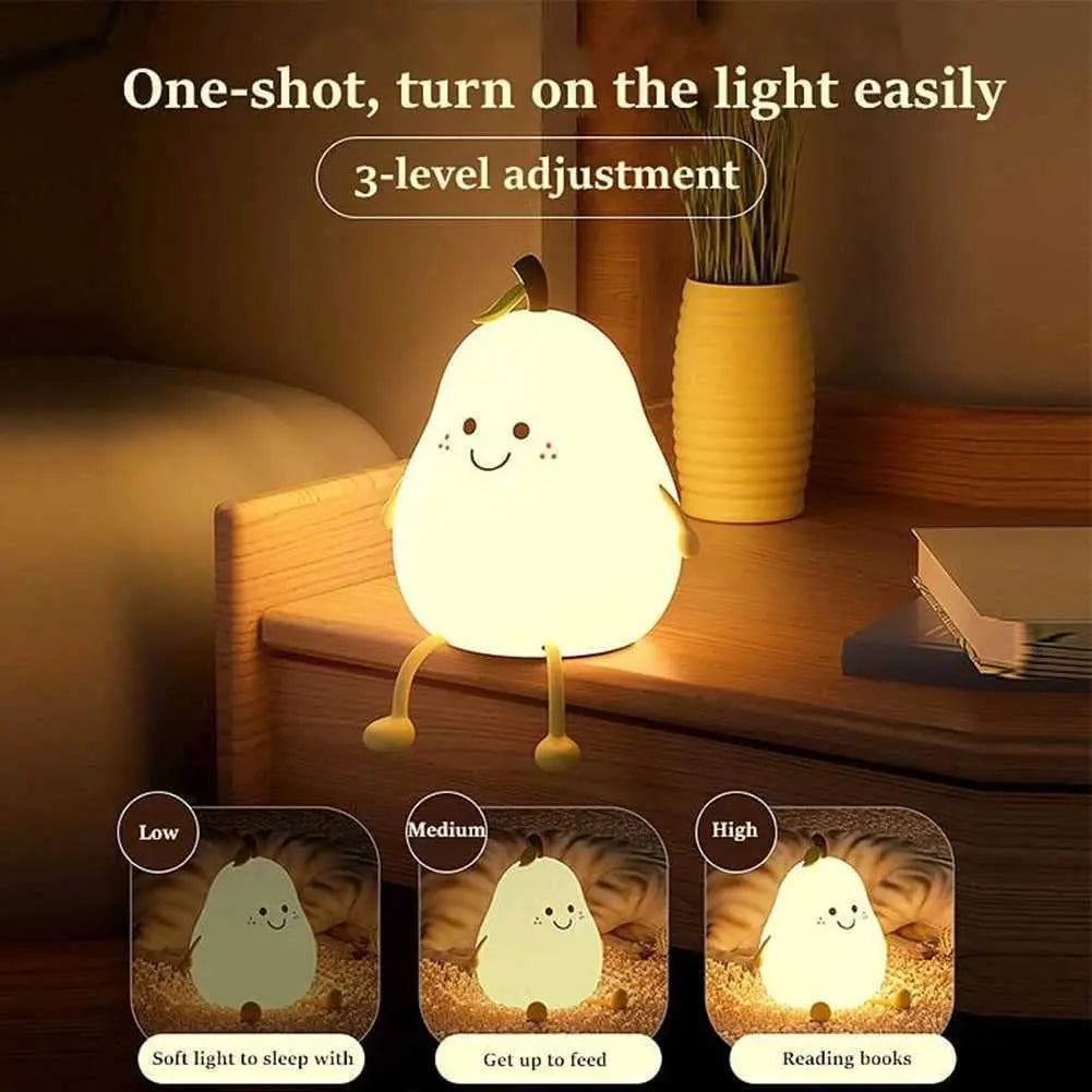 Cute Pear-Shaped Silicone Night Light – 7 Colors, Dimmable USB Charging Lamp, Perfect Gift for Kids’ Bedroom - Bilankas.world